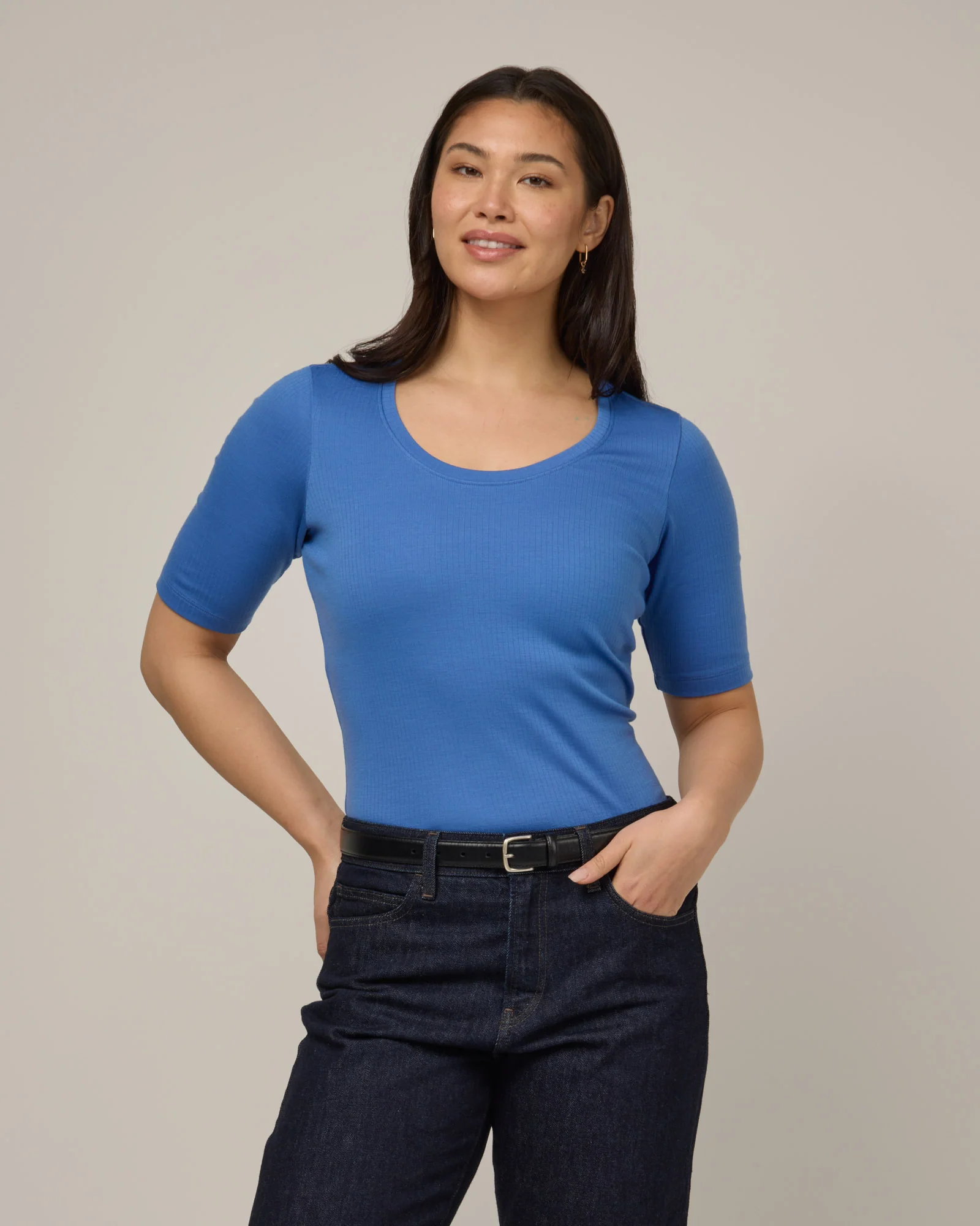 Celine Ribbed Elbow Sleeve Tee