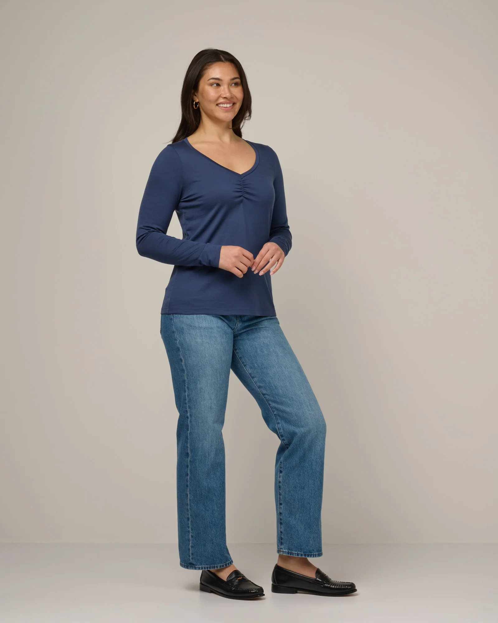Melanie Ruched V-Neck Tee - Image 2
