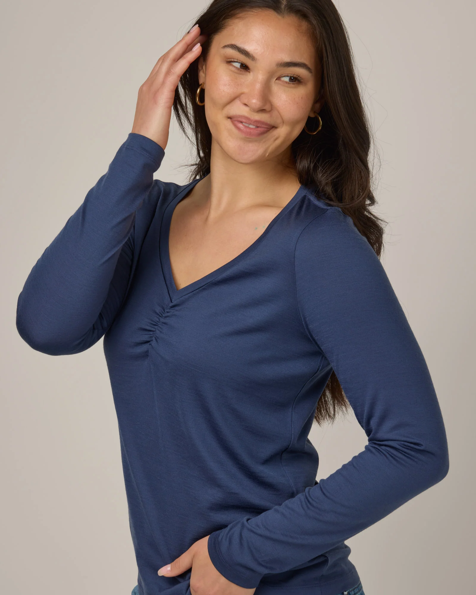 Melanie Ruched V-Neck Tee - Image 4