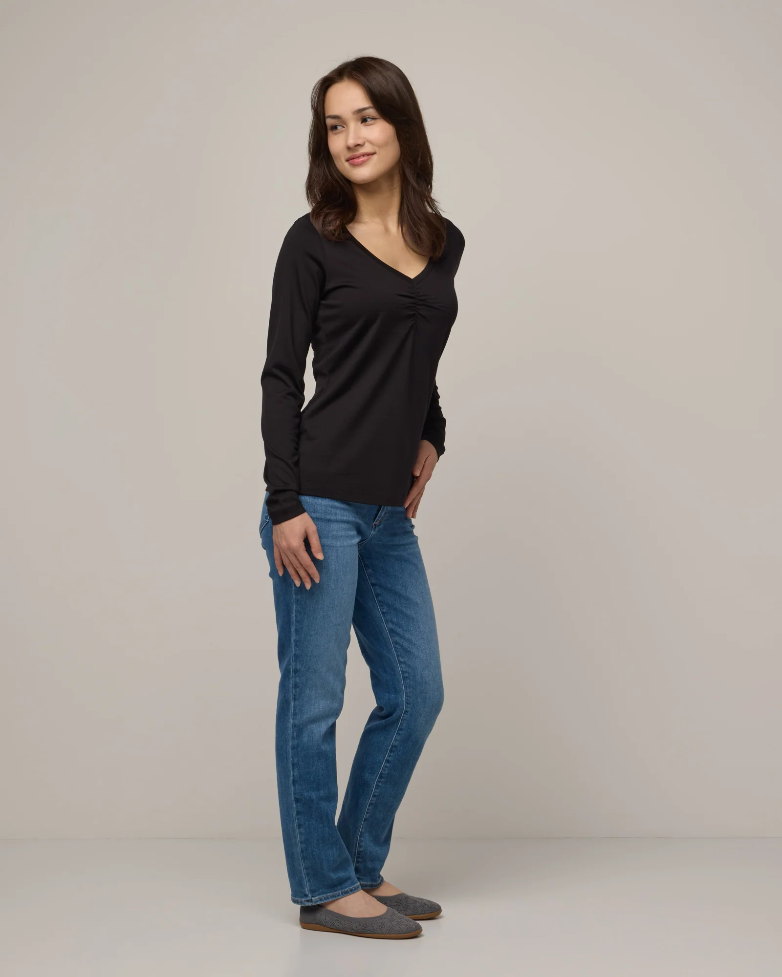 Melanie Ruched V-Neck Tee - Image 3